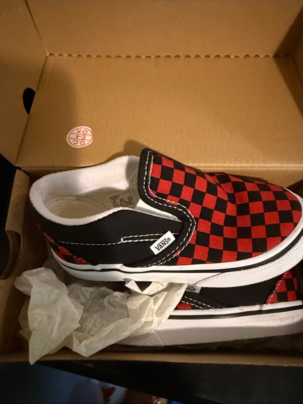 Vans Kids Slip-On Red and Black Checkerboard Sneakers